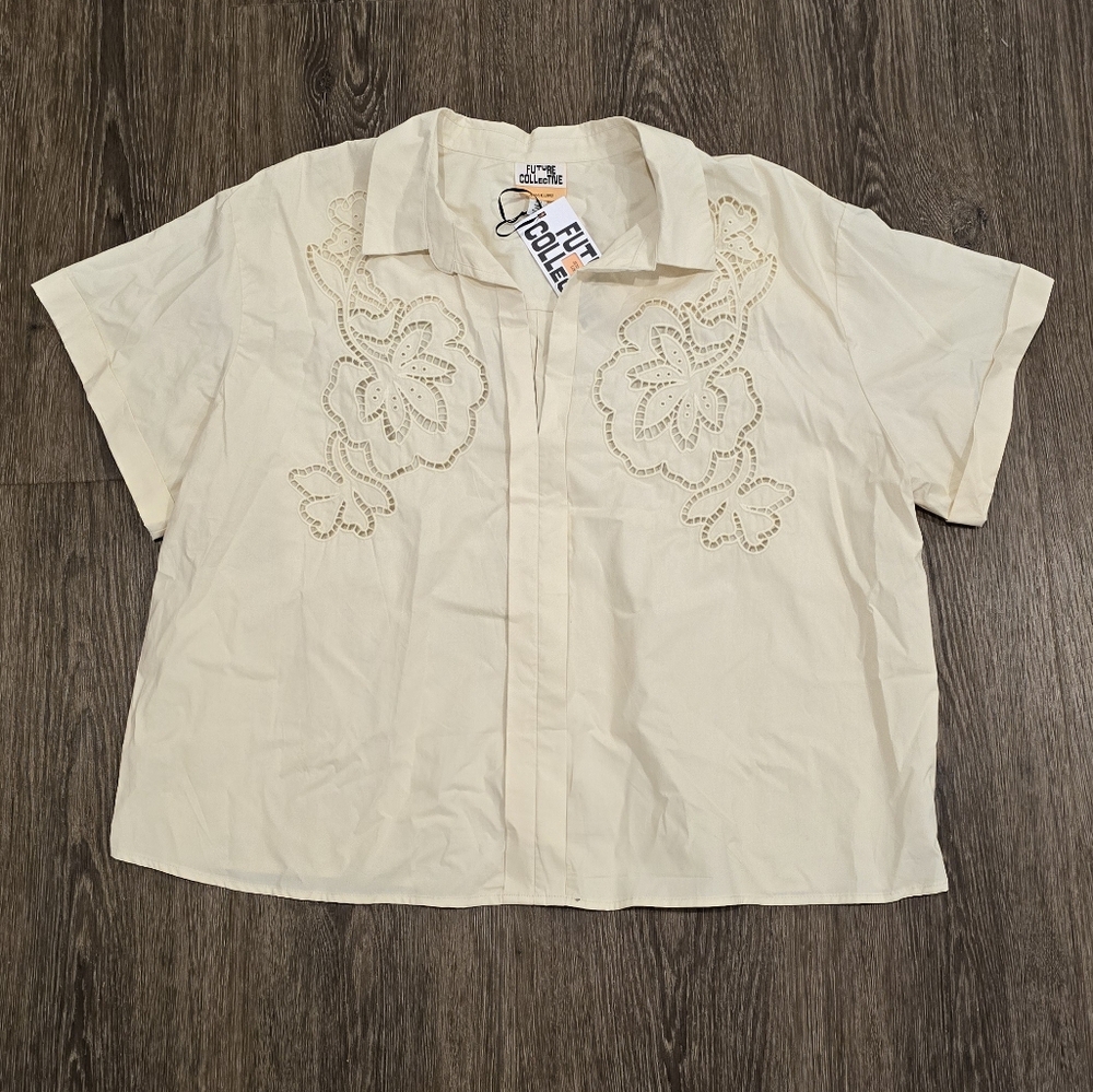 NWT Future Collective Jenny K. Lopez Women's Blouse Shirt Beige/Cream XXL